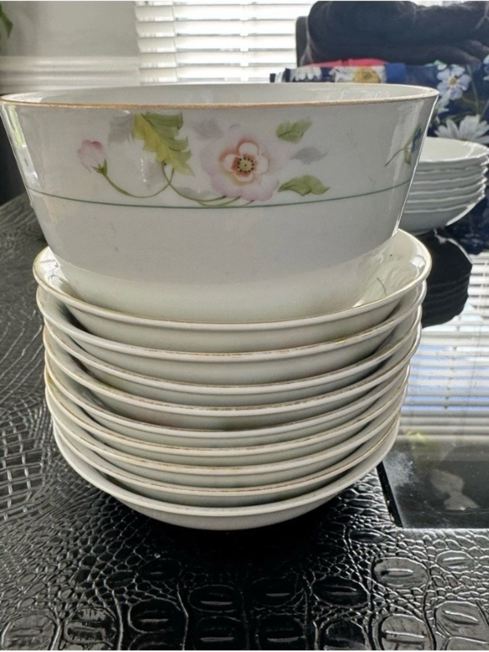 Noritake White Porcelain Bowl and Plate Set with Pink Floral and Gold Trim